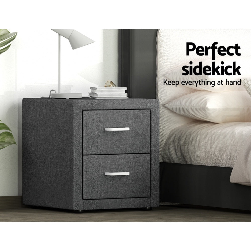 Artiss 2X Bedside Table 2 Drawers Side Table Fabric - CADEN Grey - Homecoze