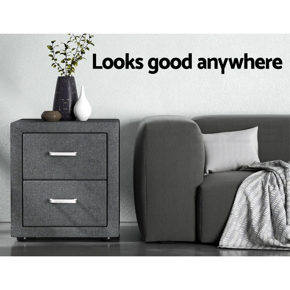 Artiss 2X Bedside Table 2 Drawers Side Table Fabric - CADEN Grey - Homecoze