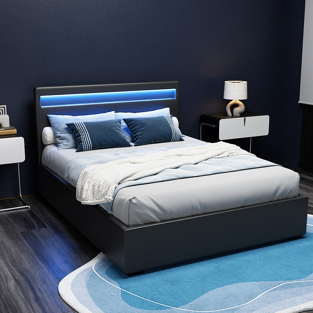 Boston (Double) Storage Bed Frame | PU Leather - Black - Homecoze