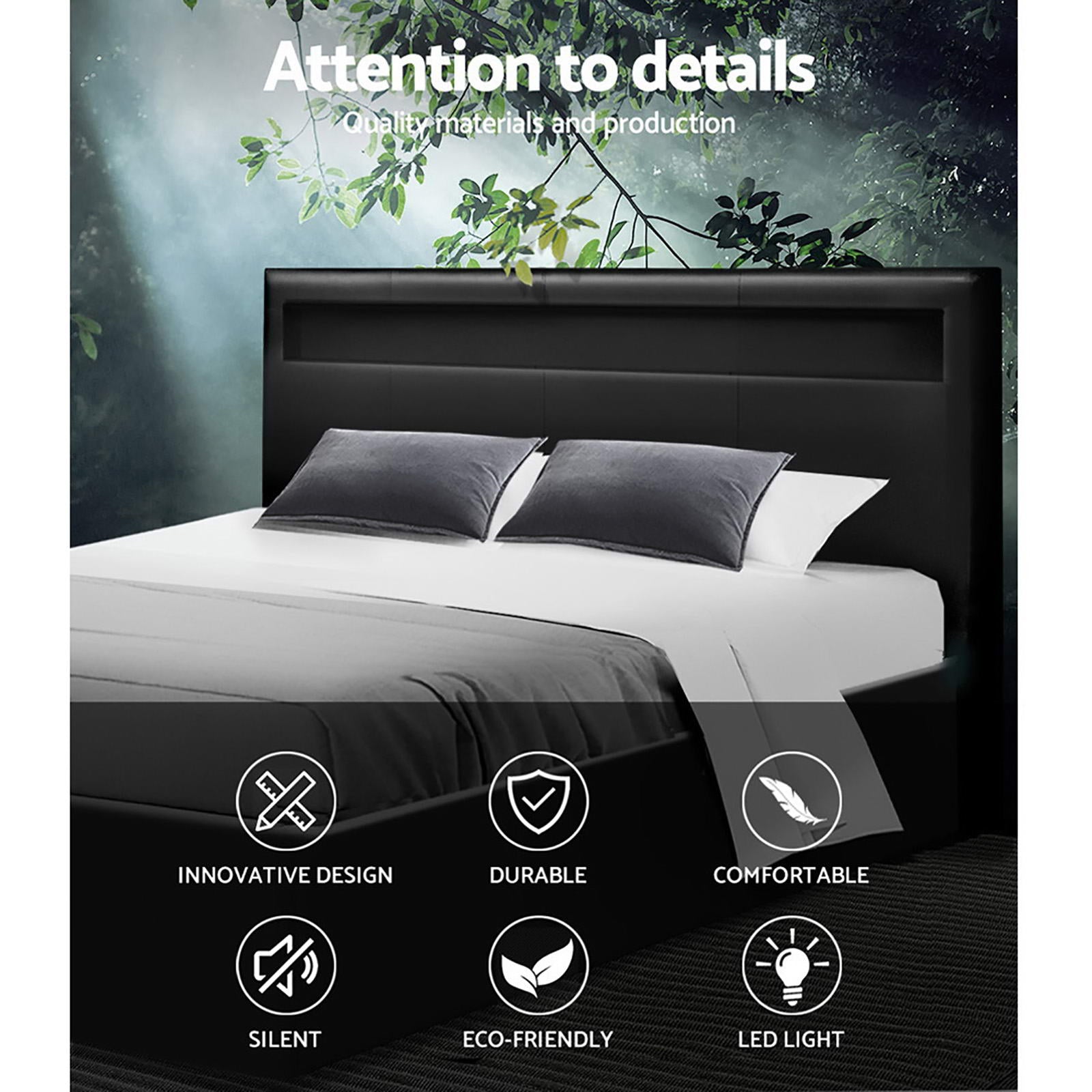 Boston (Double) Storage Bed Frame | PU Leather - Black - Homecoze
