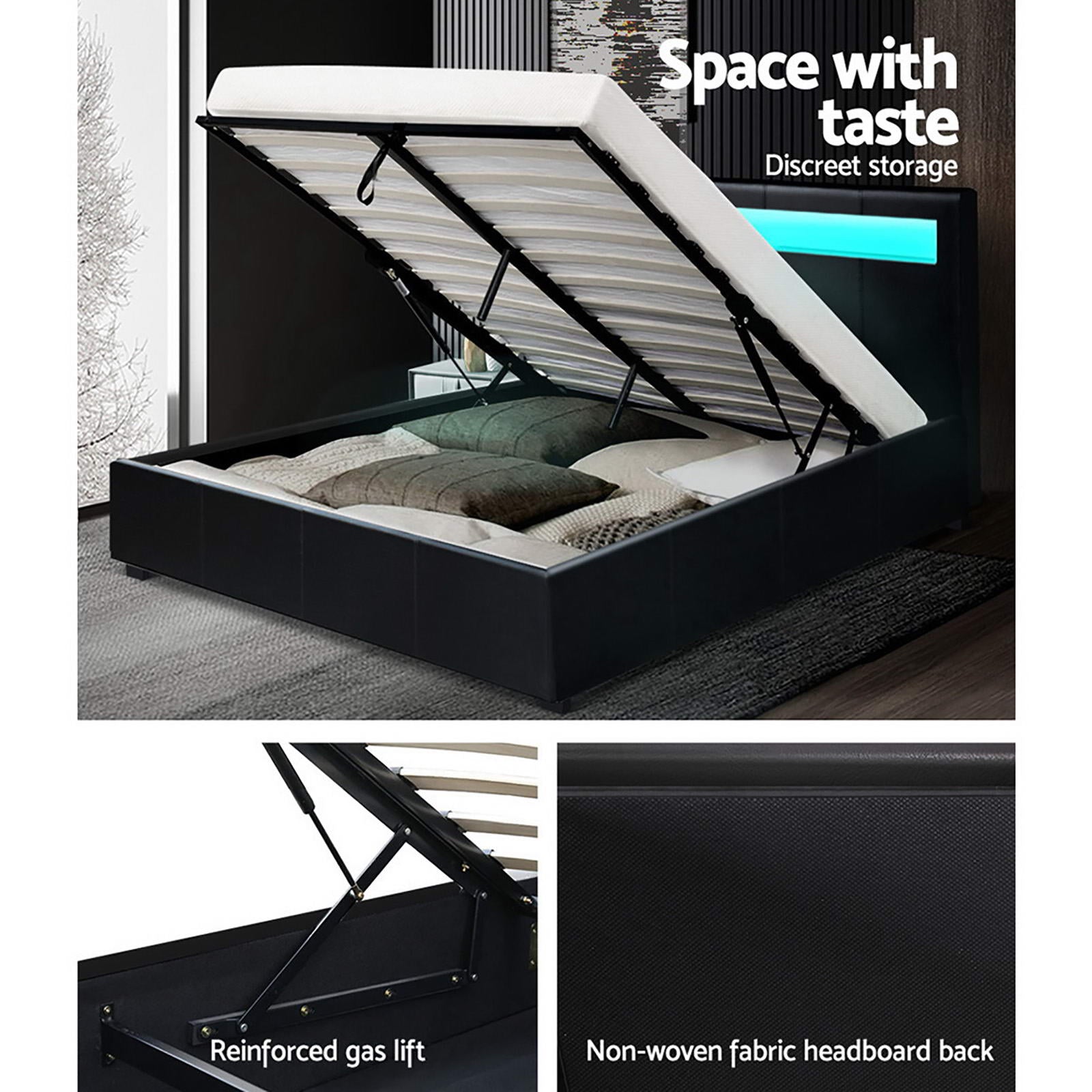 Boston (Double) Storage Bed Frame | PU Leather - Black - Homecoze