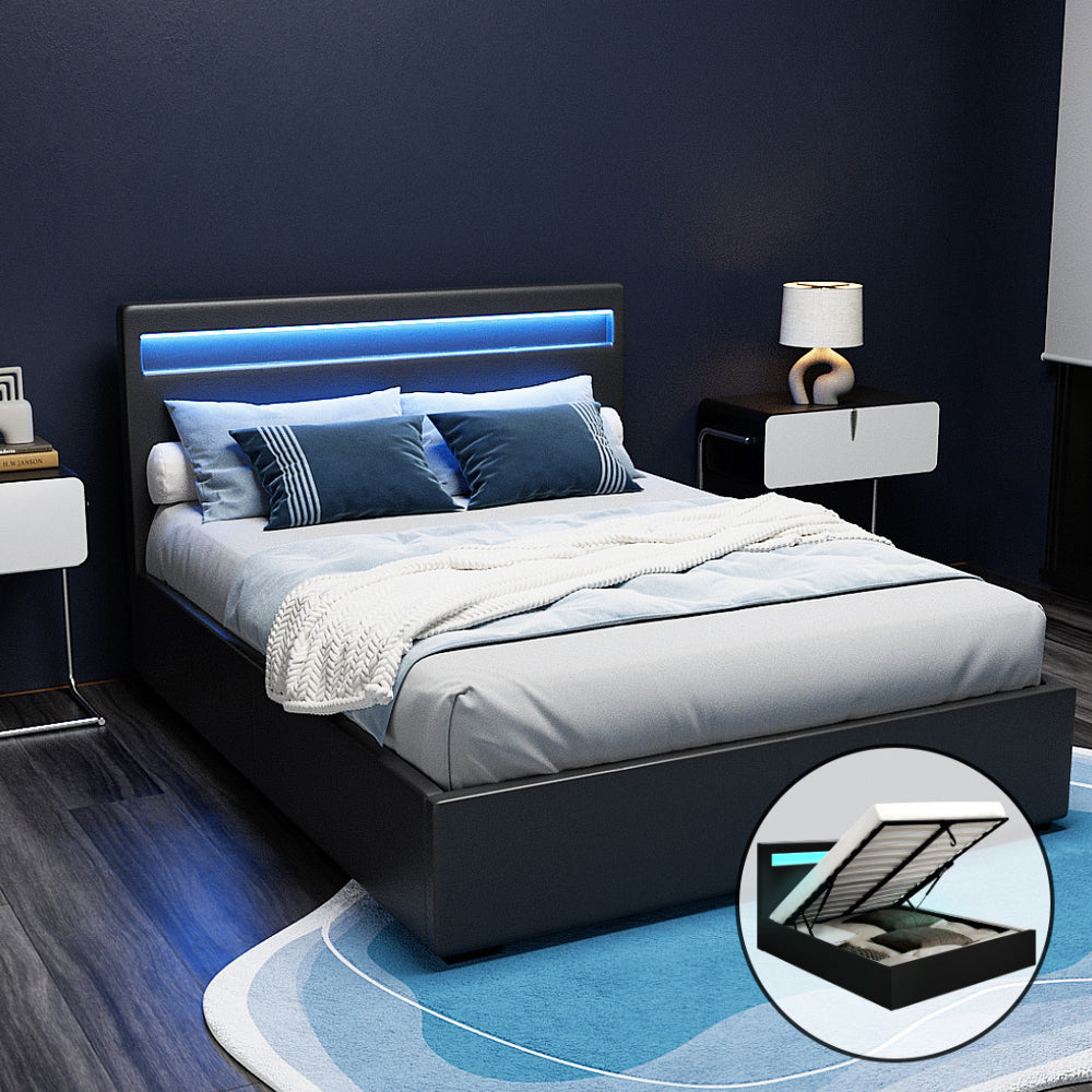 Boston (Double) Storage Bed Frame | PU Leather - Black - Homecoze