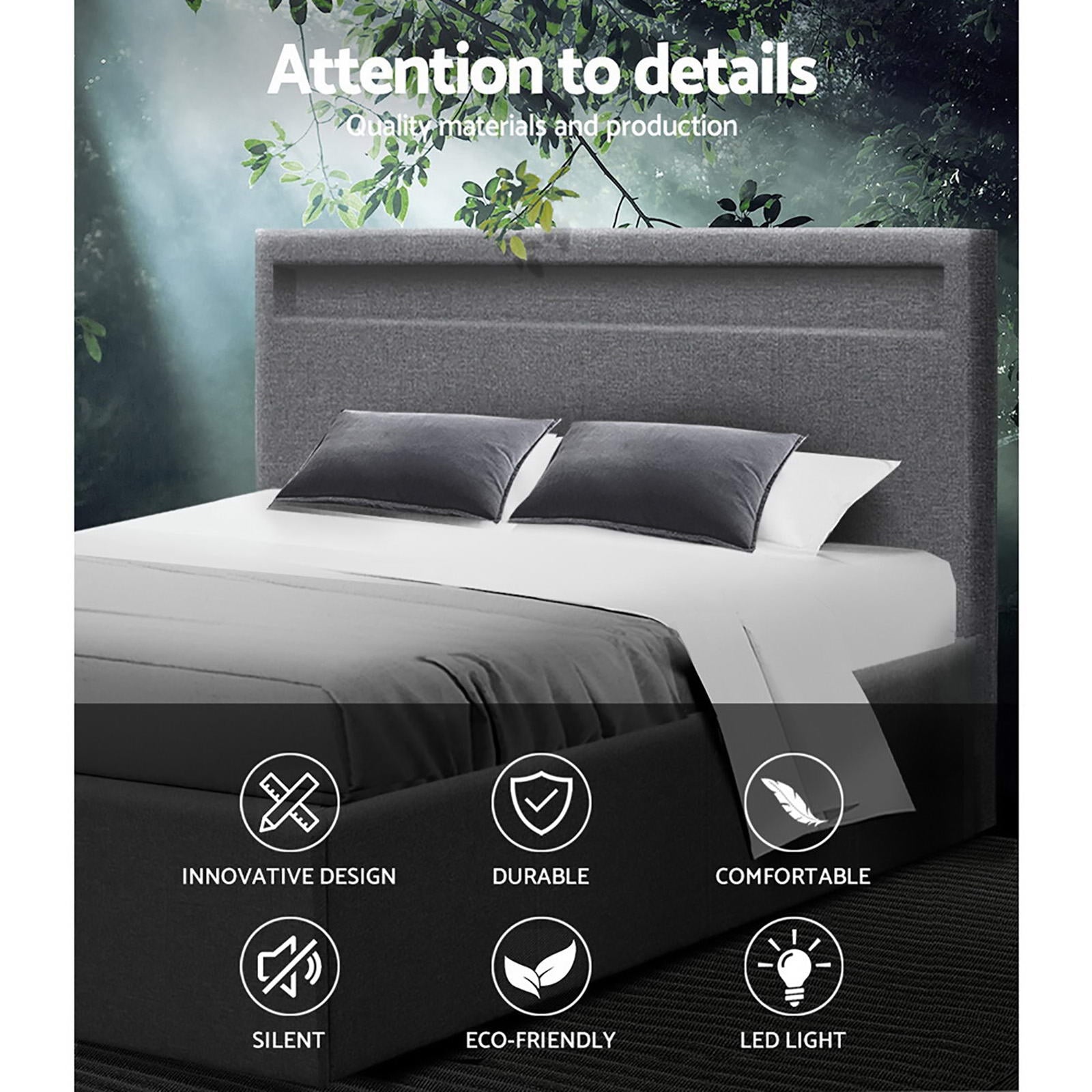 Boston (Double) Storage Bed Frame | Fabric - Grey - Homecoze