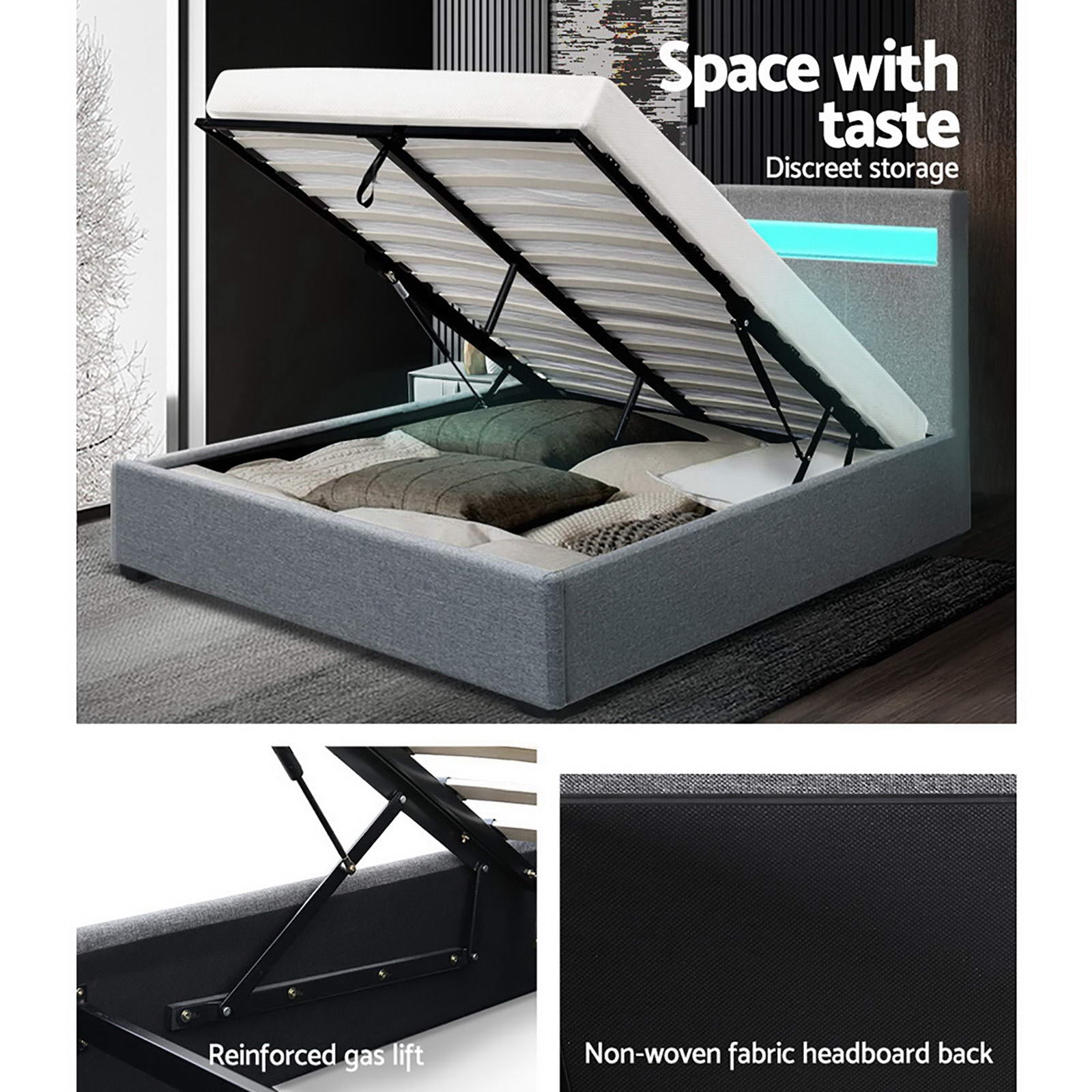Boston (Double) Storage Bed Frame | Fabric - Grey - Homecoze