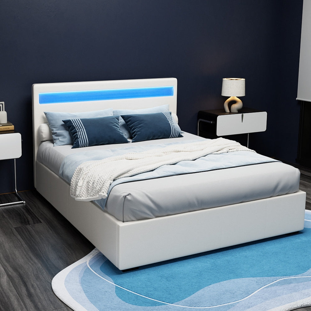 Boston (Double) Storage Bed Frame | PU Leather - White - Homecoze