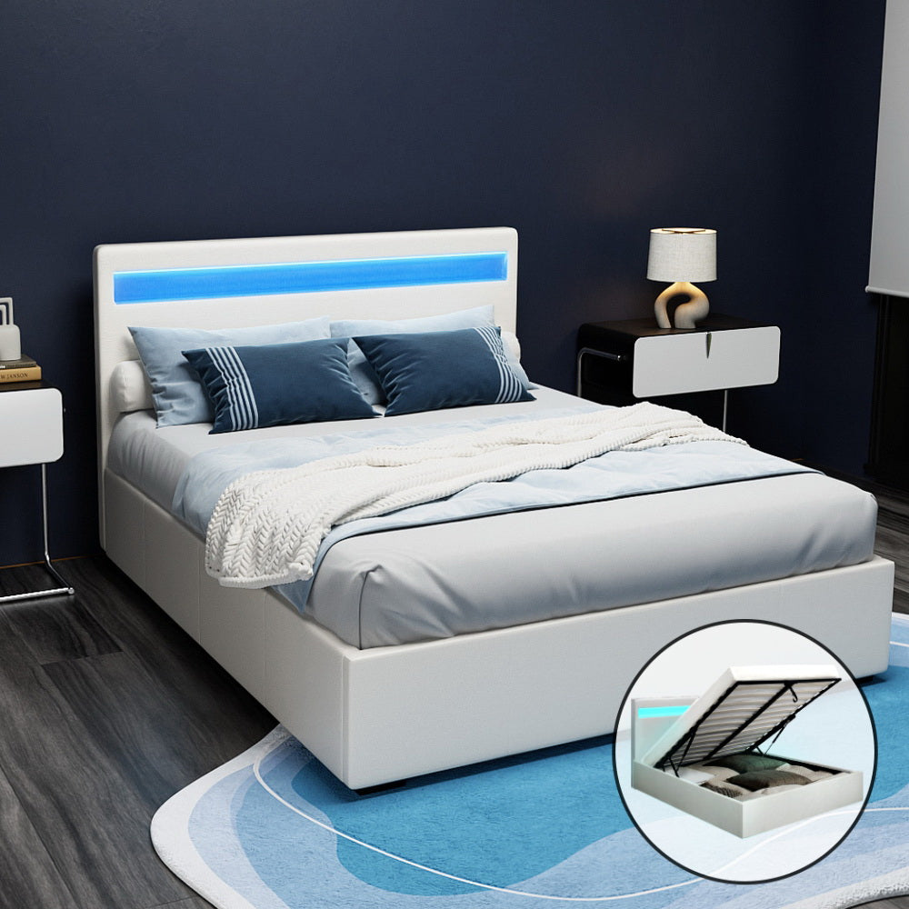 Boston (Double) Storage Bed Frame | PU Leather - White - Homecoze