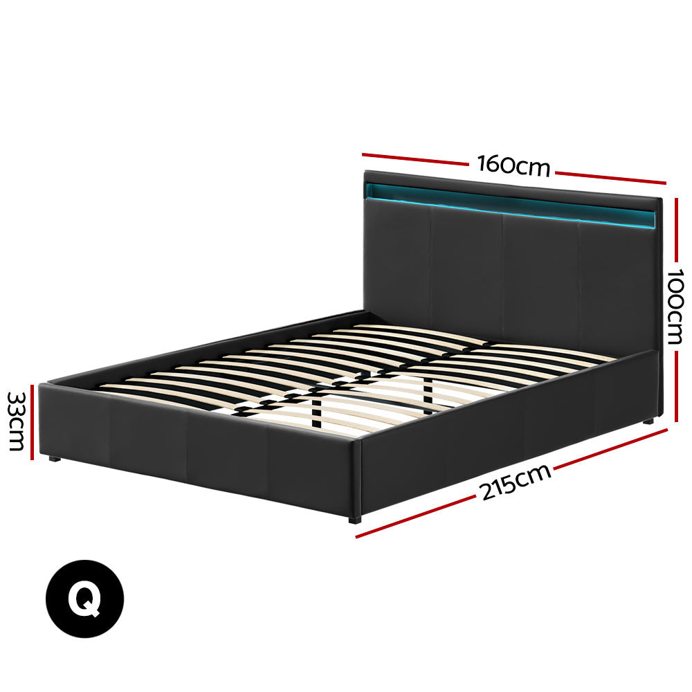 Boston (Queen) Storage Bed Frame | PU Leather - Black - Homecoze