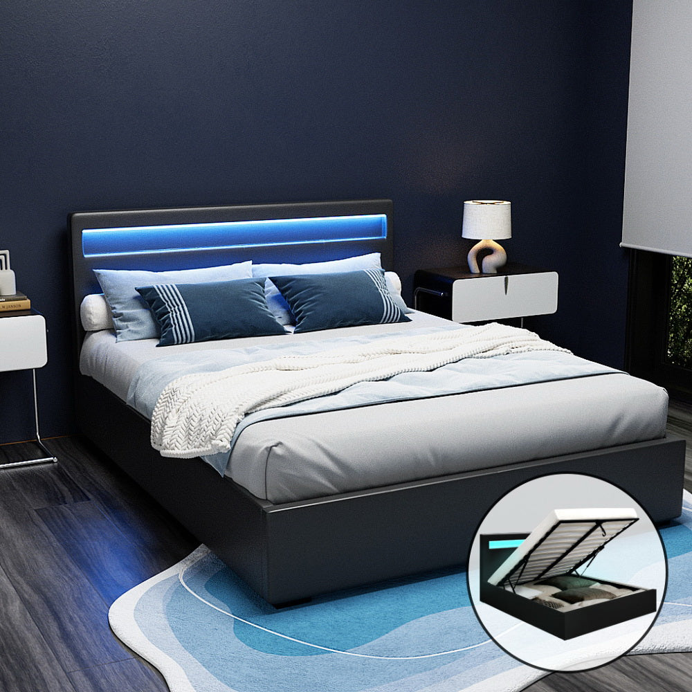 Boston (Queen) Storage Bed Frame | PU Leather - Black - Homecoze