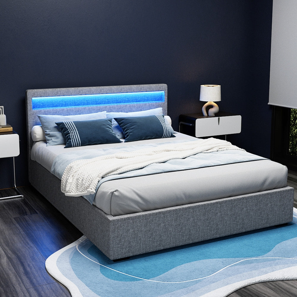 Boston (Queen) Storage Bed Frame | Fabric - Grey - Homecoze