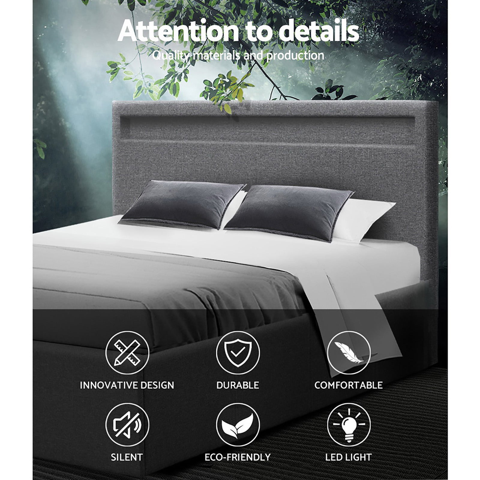 Boston (Queen) Storage Bed Frame | Fabric - Grey - Homecoze
