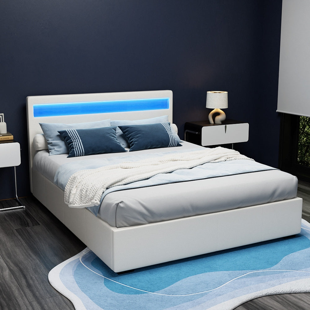 Boston (Queen) Storage Bed Frame | PU Leather - White - Homecoze
