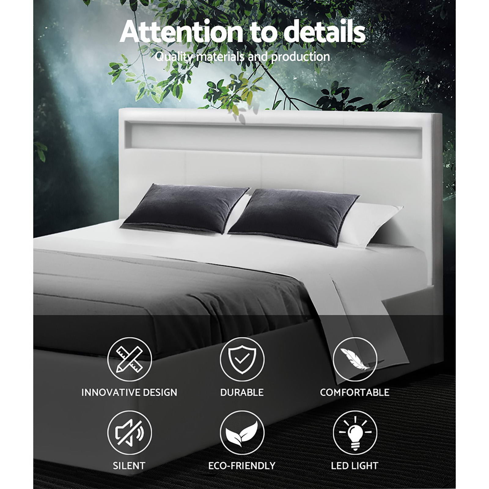 Boston (Queen) Storage Bed Frame | PU Leather - White - Homecoze