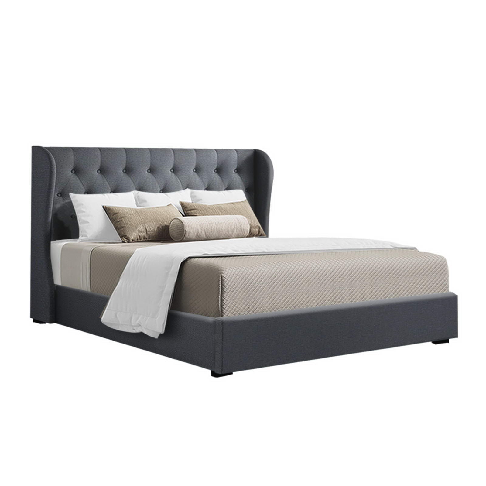 Naples (King) Storage Bed Frame | Fabric - Charcoal - Homecoze