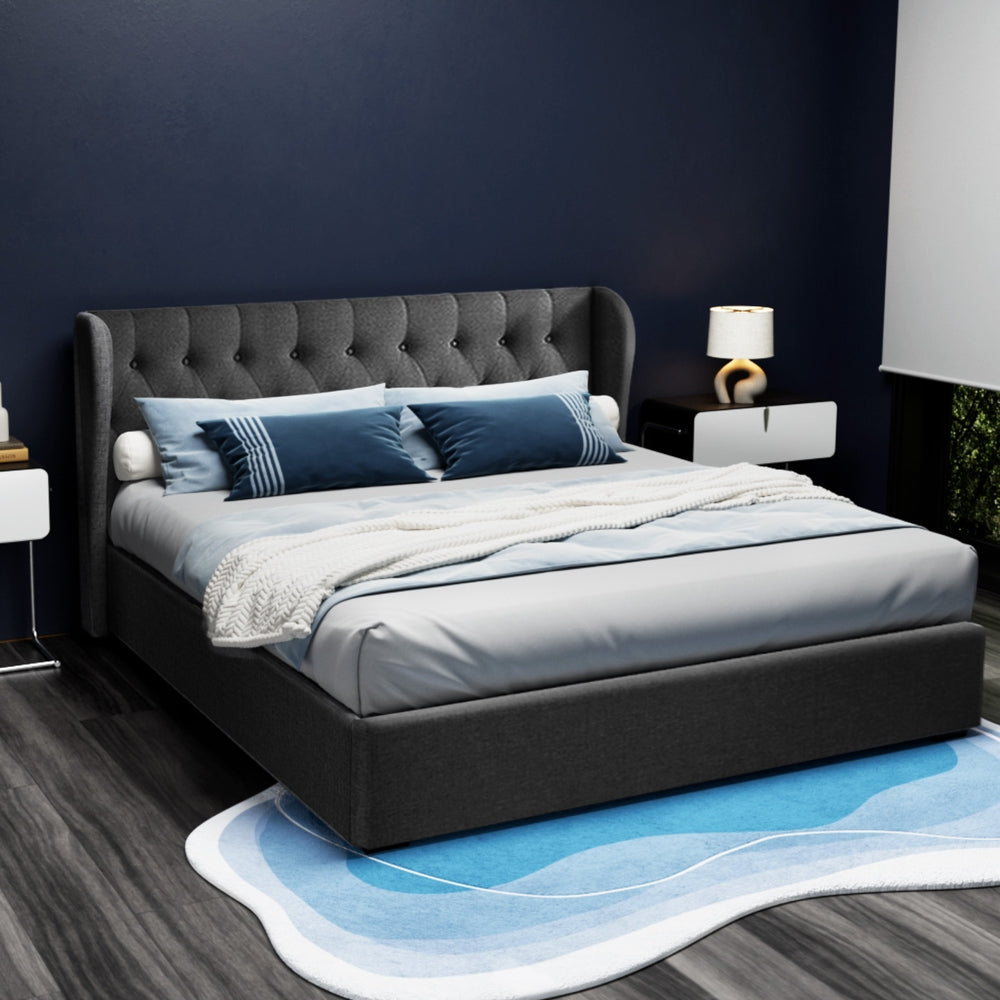 Naples (King) Storage Bed Frame | Fabric - Charcoal - Homecoze