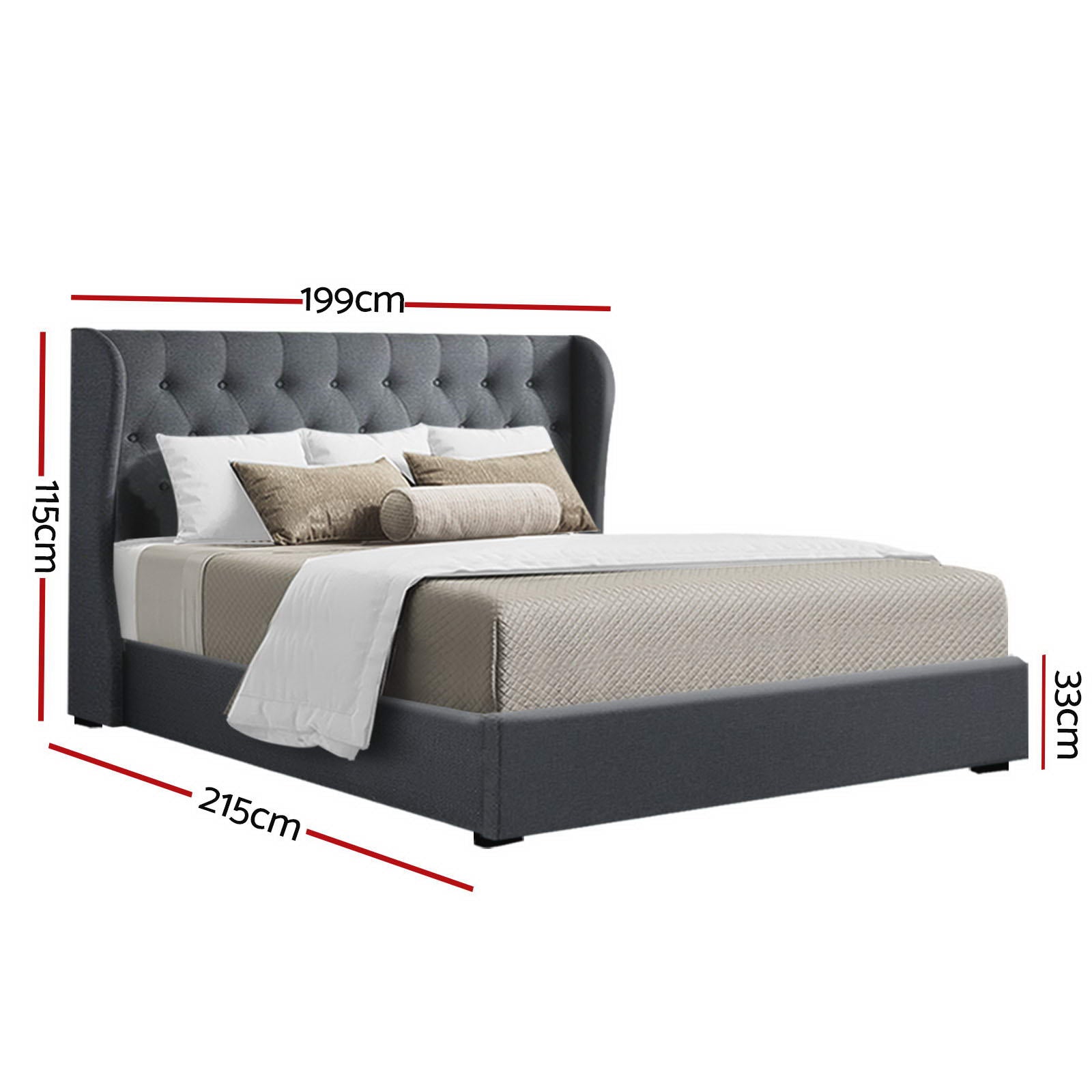 Naples (King) Storage Bed Frame | Fabric - Charcoal - Homecoze