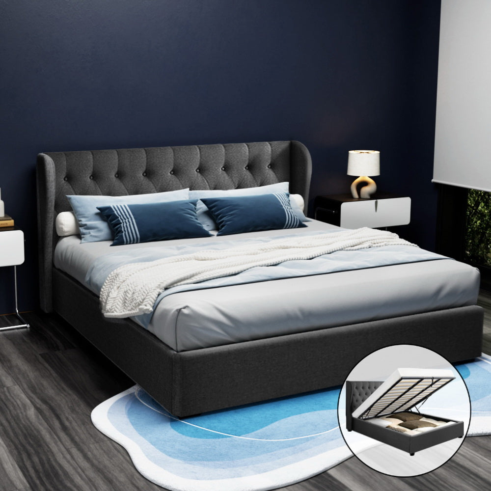 Naples (King) Storage Bed Frame | Fabric - Charcoal - Homecoze