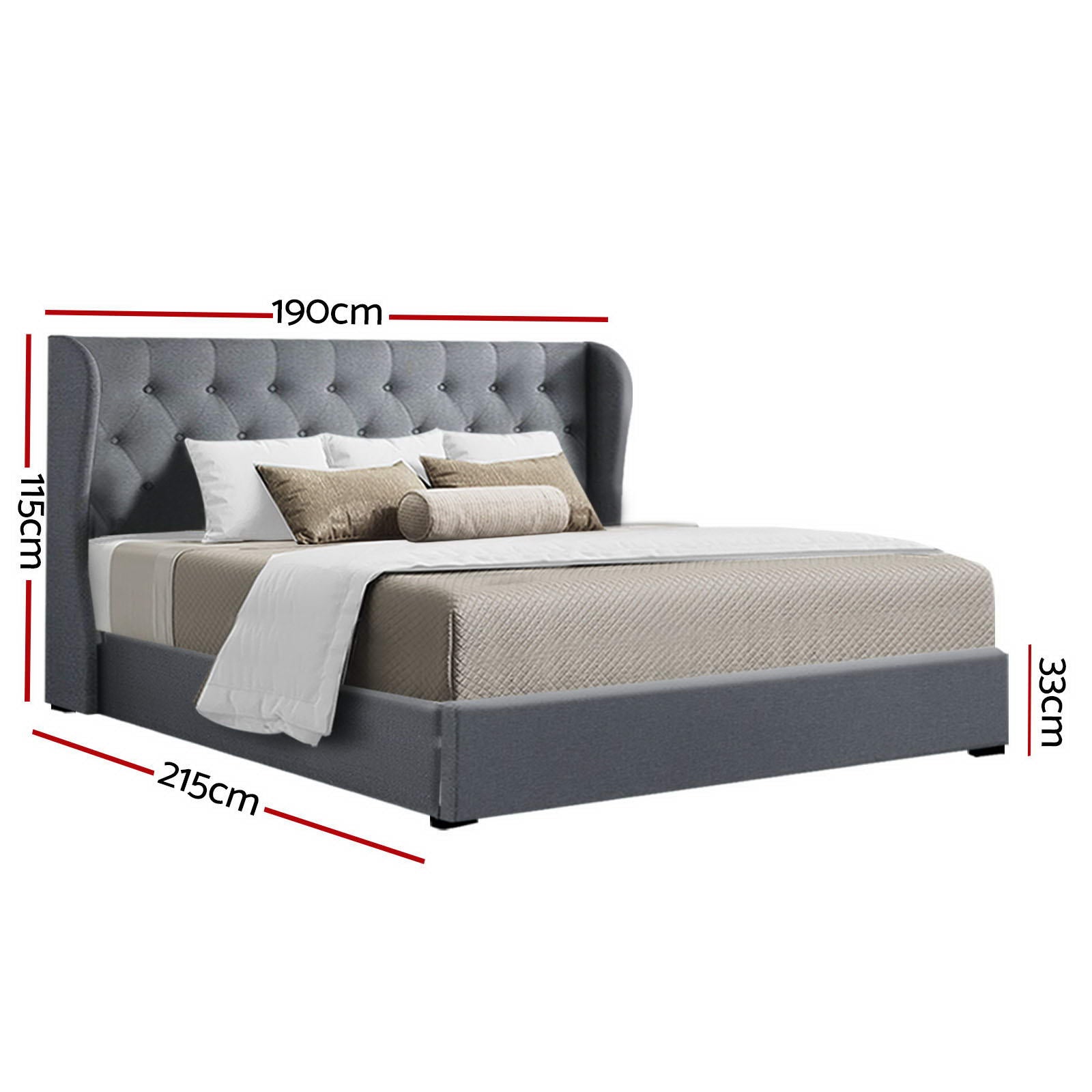 Naples (King) Storage Bed Frame | Fabric - Grey - Homecoze