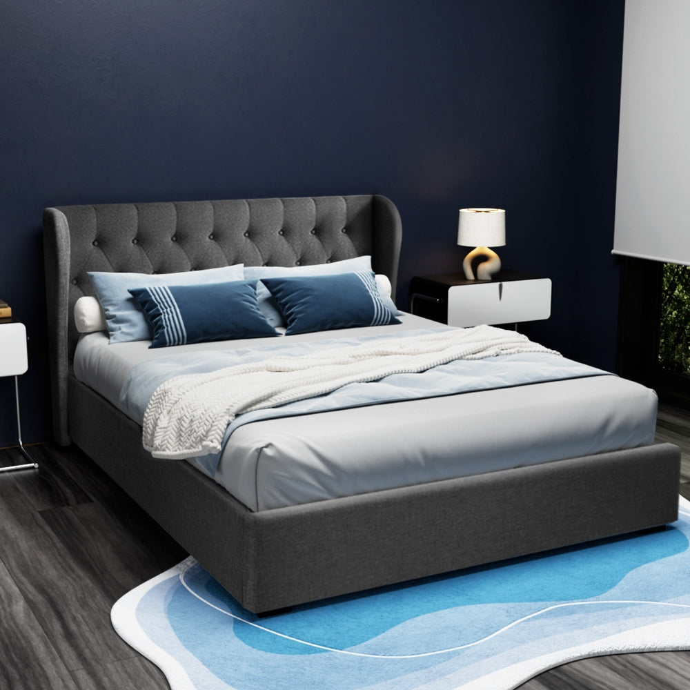 Naples (Queen) Storage Bed Frame | Fabric - Charcoal - Homecoze