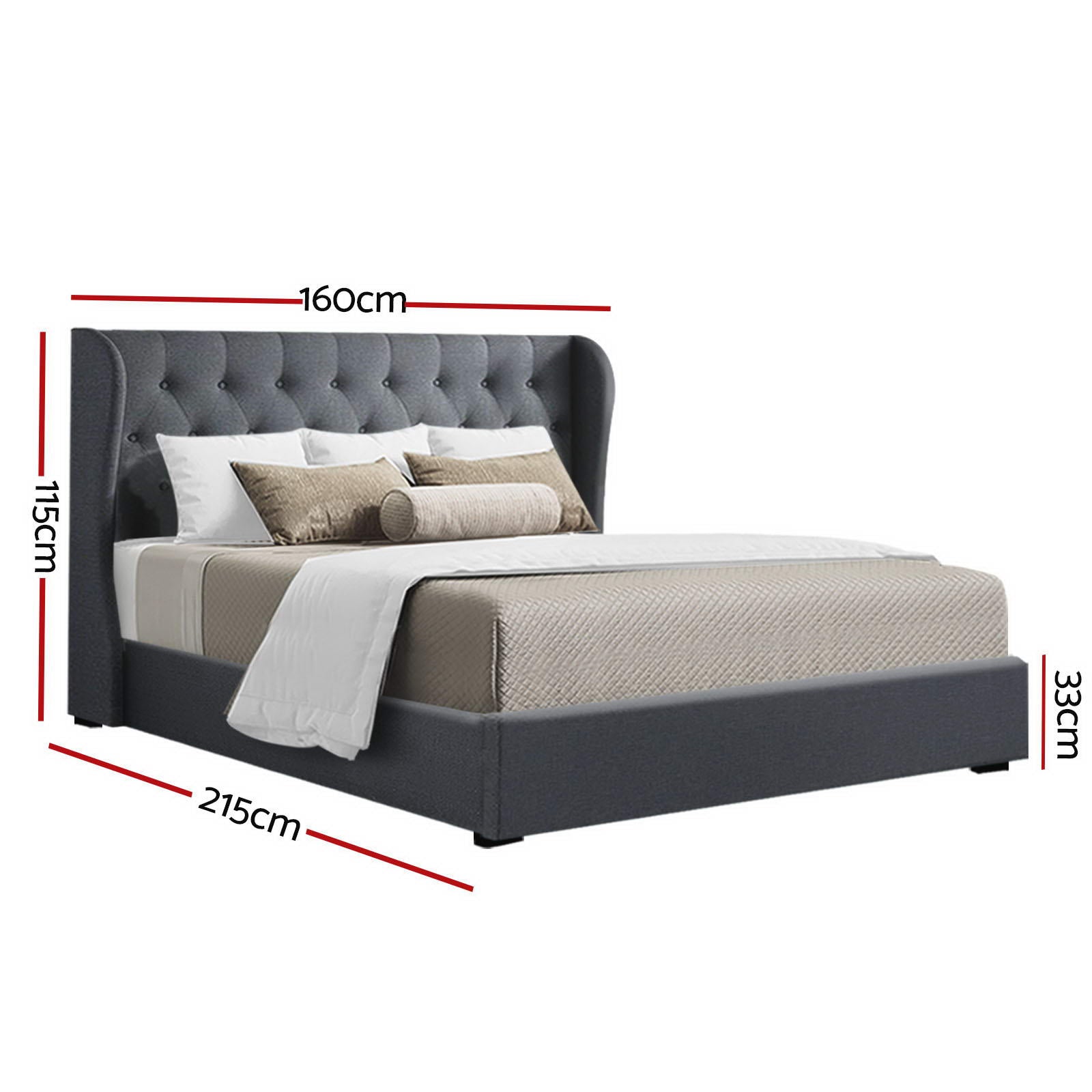 Naples (Queen) Storage Bed Frame | Fabric - Charcoal - Homecoze