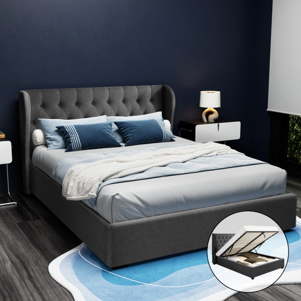 Naples (Queen) Storage Bed Frame | Fabric - Charcoal - Homecoze
