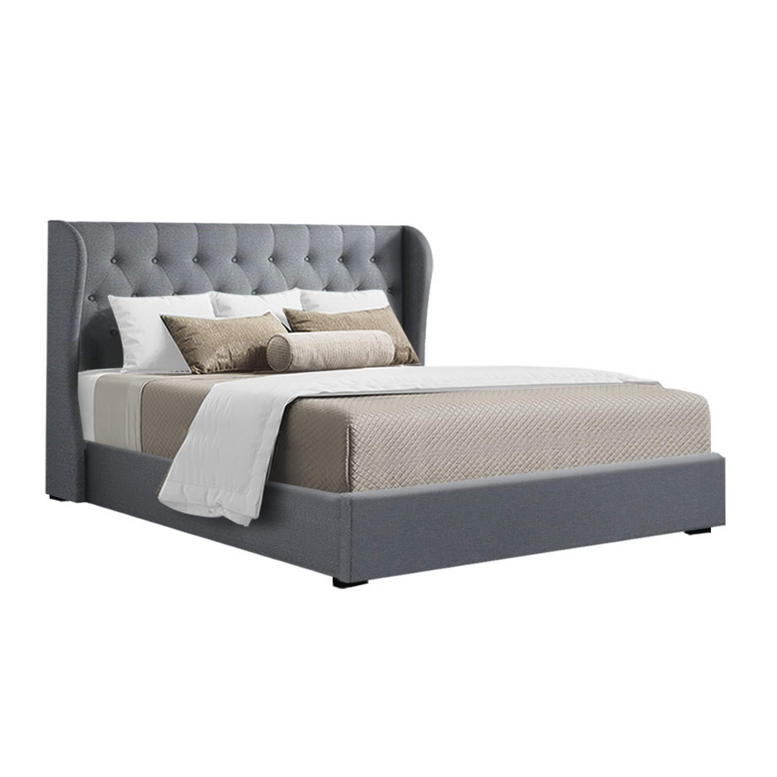 Naples (Queen) Storage Bed Frame | Fabric - Grey - Homecoze