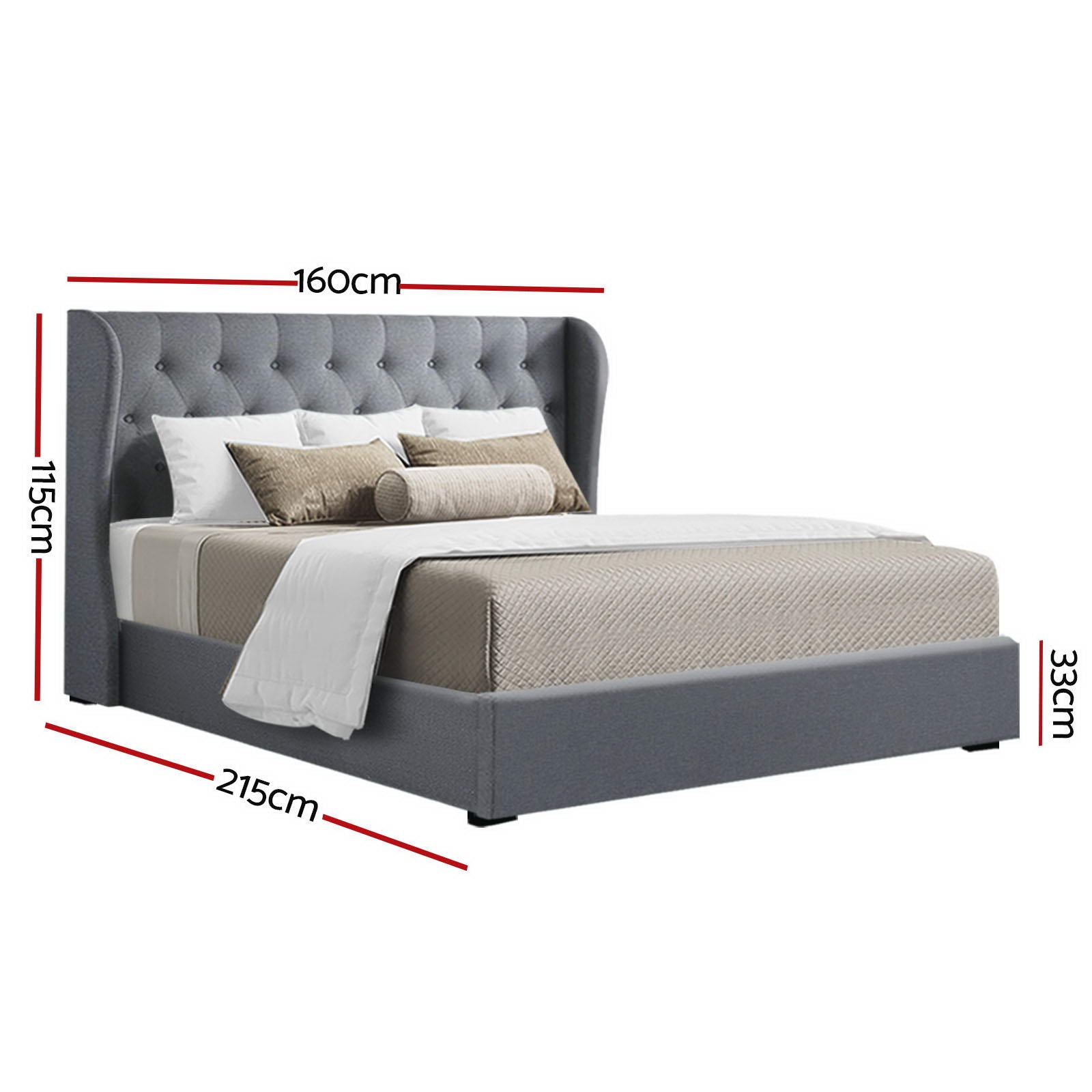 Naples (Queen) Storage Bed Frame | Fabric - Grey - Homecoze