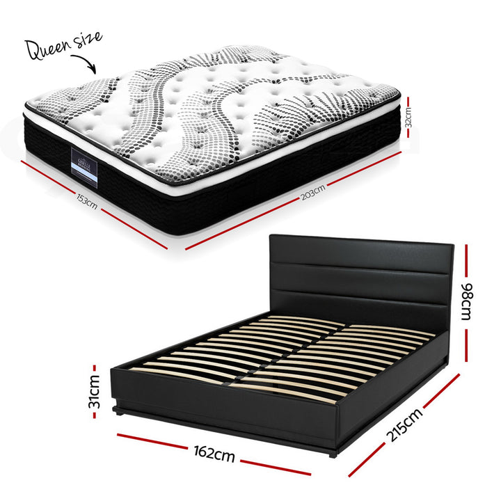 Miami (Queen) Bed Frame & Zenith Mattress Set - Black - Homecoze