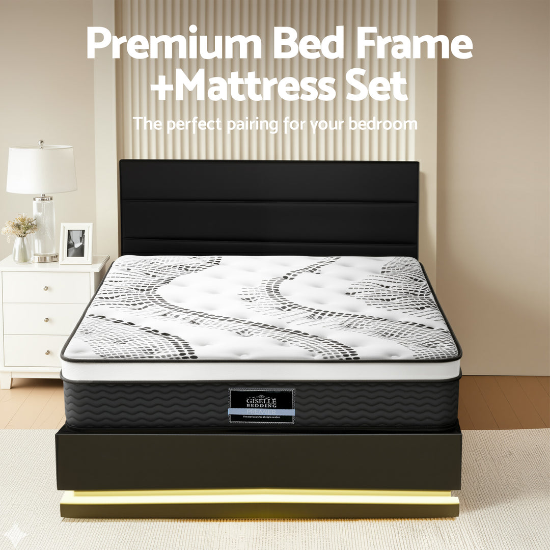 Miami (Queen) Bed Frame & Zenith Mattress Set - Black - Homecoze