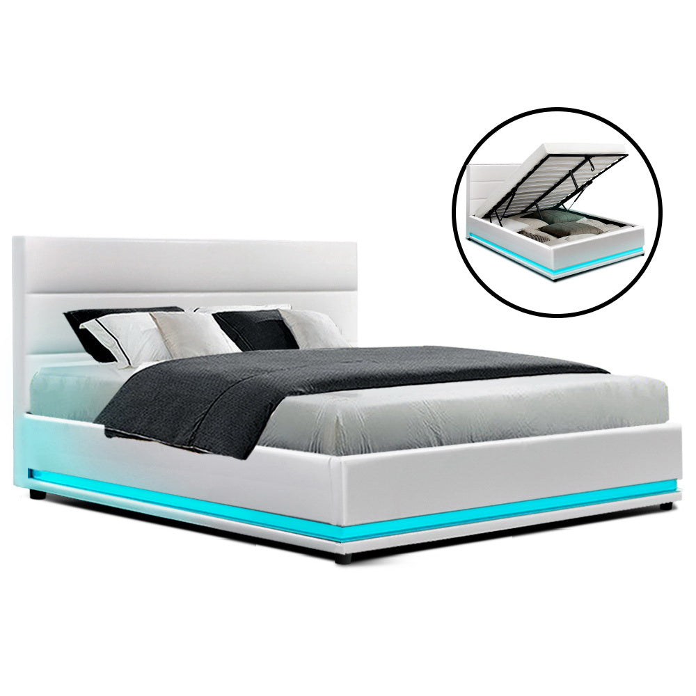 Miami (Double) Storage Bed Frame | PU Leather - White - Homecoze