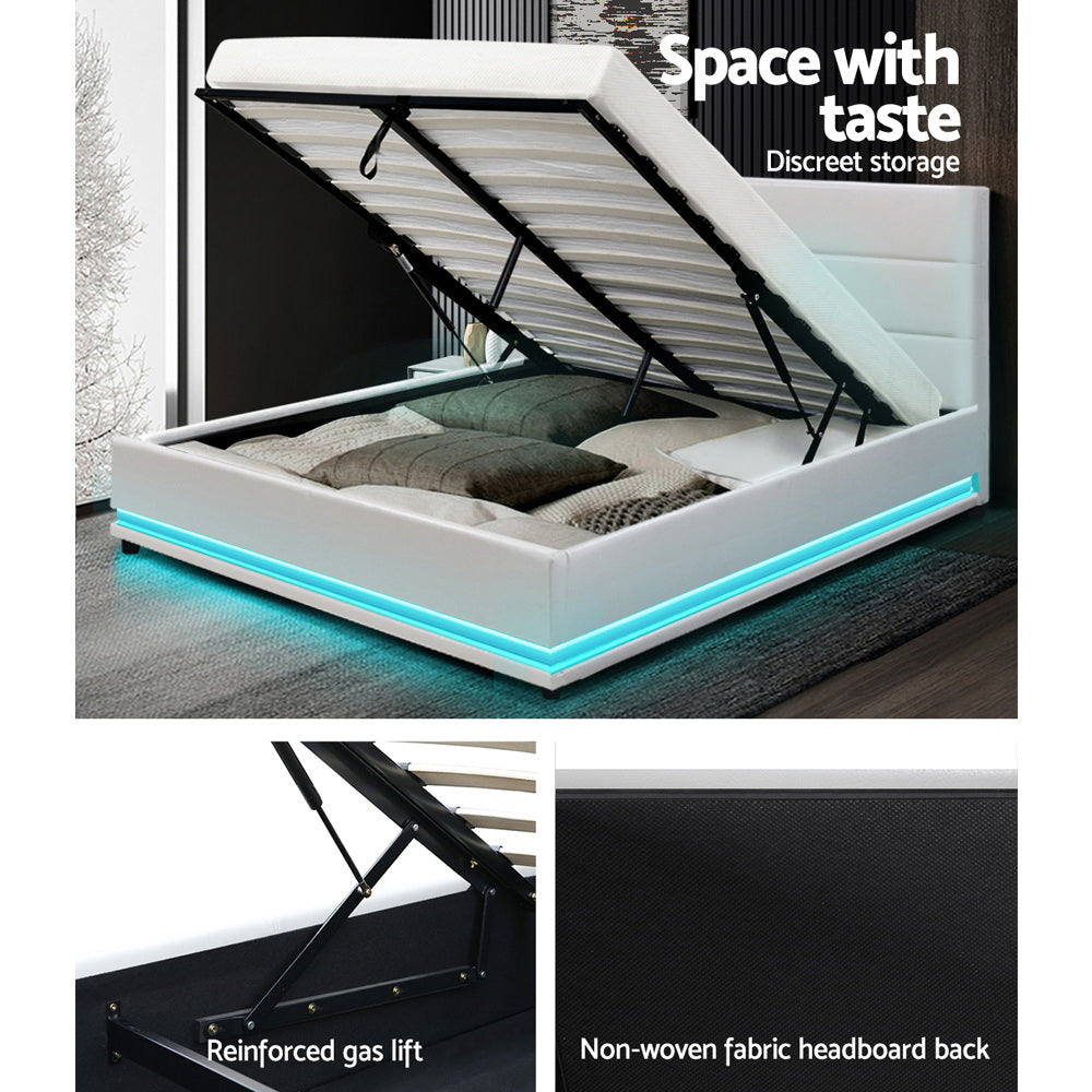 Miami (Double) Storage Bed Frame | PU Leather - White - Homecoze