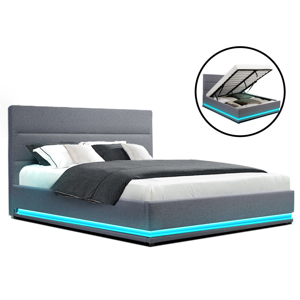 Miami (Queen) Storage Bed Frame | Fabric - Grey - Homecoze