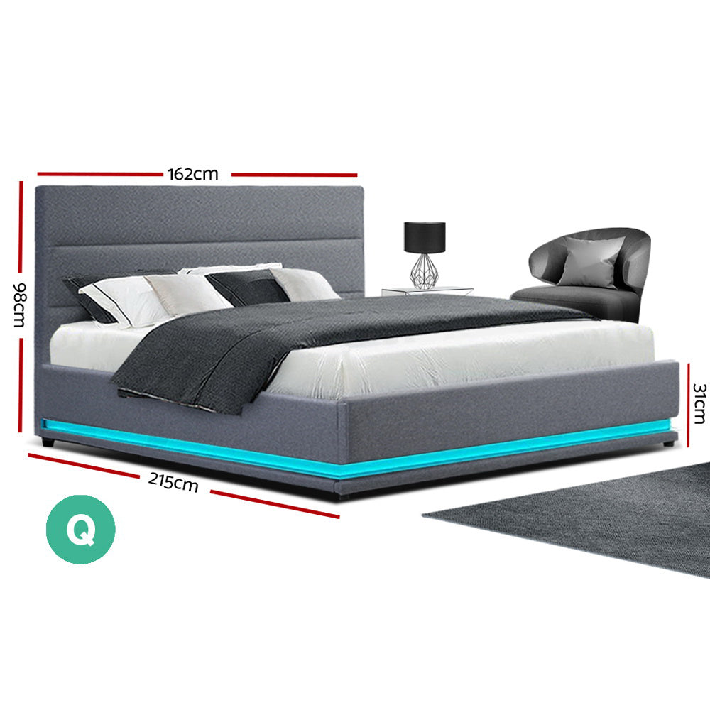 Miami (Queen) Storage Bed Frame | Fabric - Grey - Homecoze