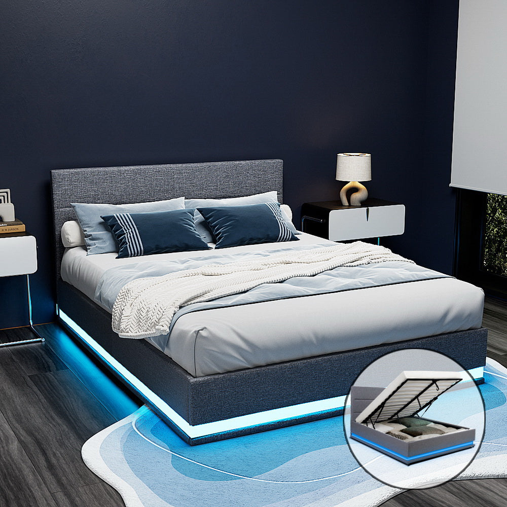 Miami (Queen) Storage Bed Frame | Fabric - Grey - Homecoze