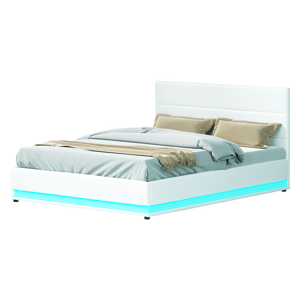 Miami (Queen) Storage Bed Frame | PU Leather - White - Homecoze