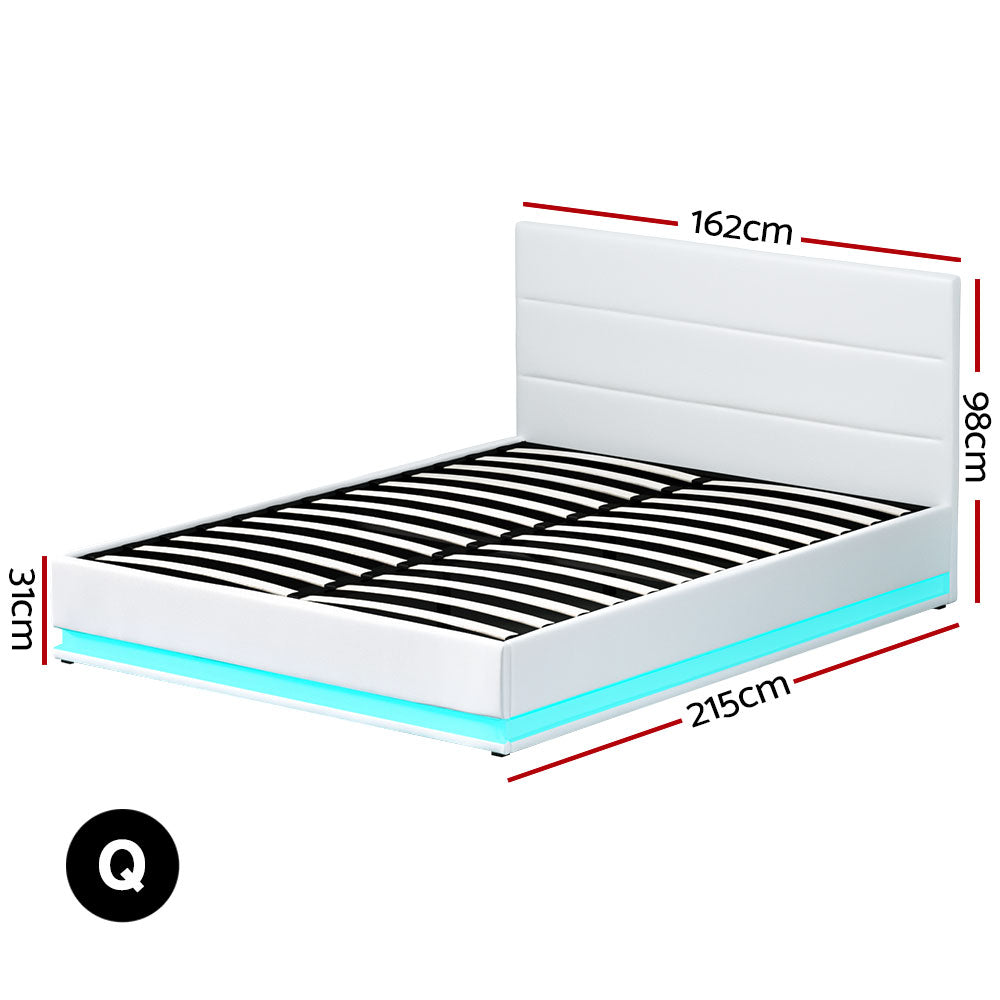 Miami (Queen) Storage Bed Frame | PU Leather - White - Homecoze