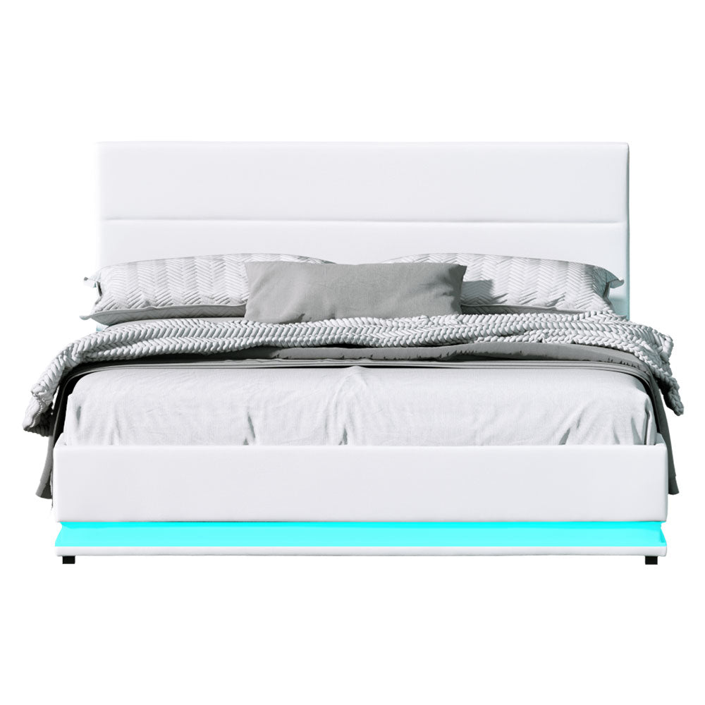 Miami (Queen) Storage Bed Frame | PU Leather - White - Homecoze