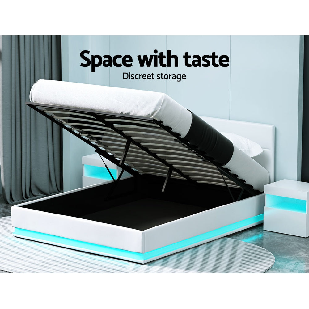 Miami (Queen) Storage Bed Frame | PU Leather - White - Homecoze