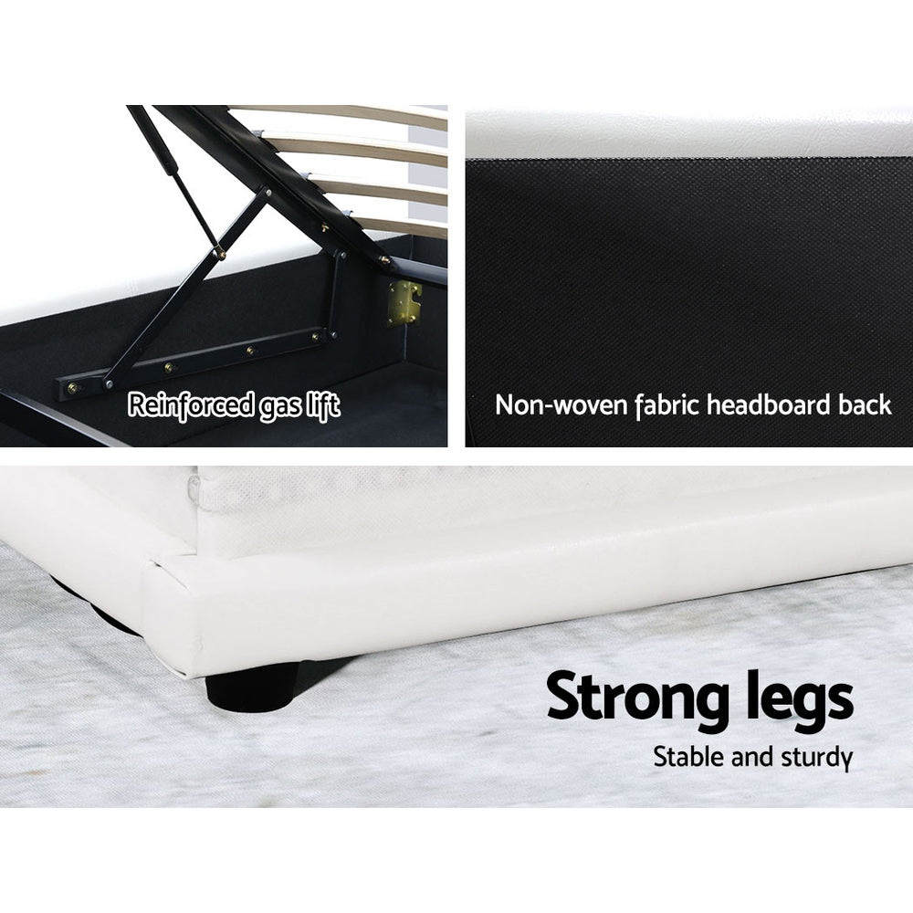Miami (Queen) Storage Bed Frame | PU Leather - White - Homecoze