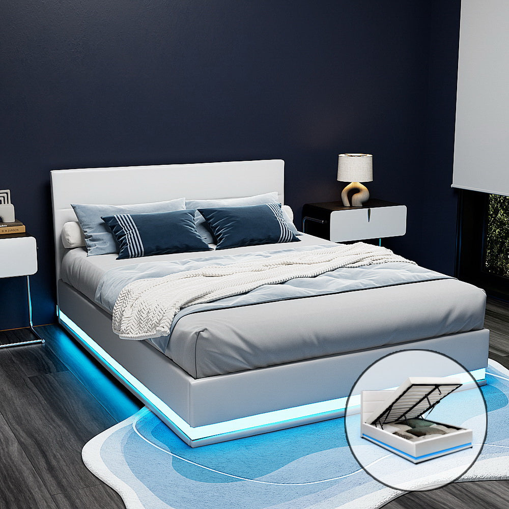 Miami (Queen) Storage Bed Frame | PU Leather - White - Homecoze