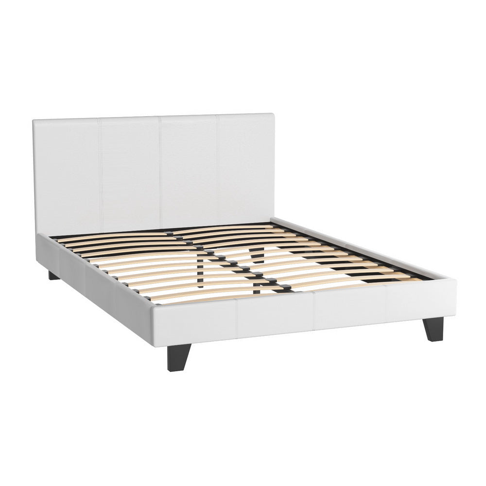 Denver (Double) Bed Frame | PU Leather - White - Homecoze