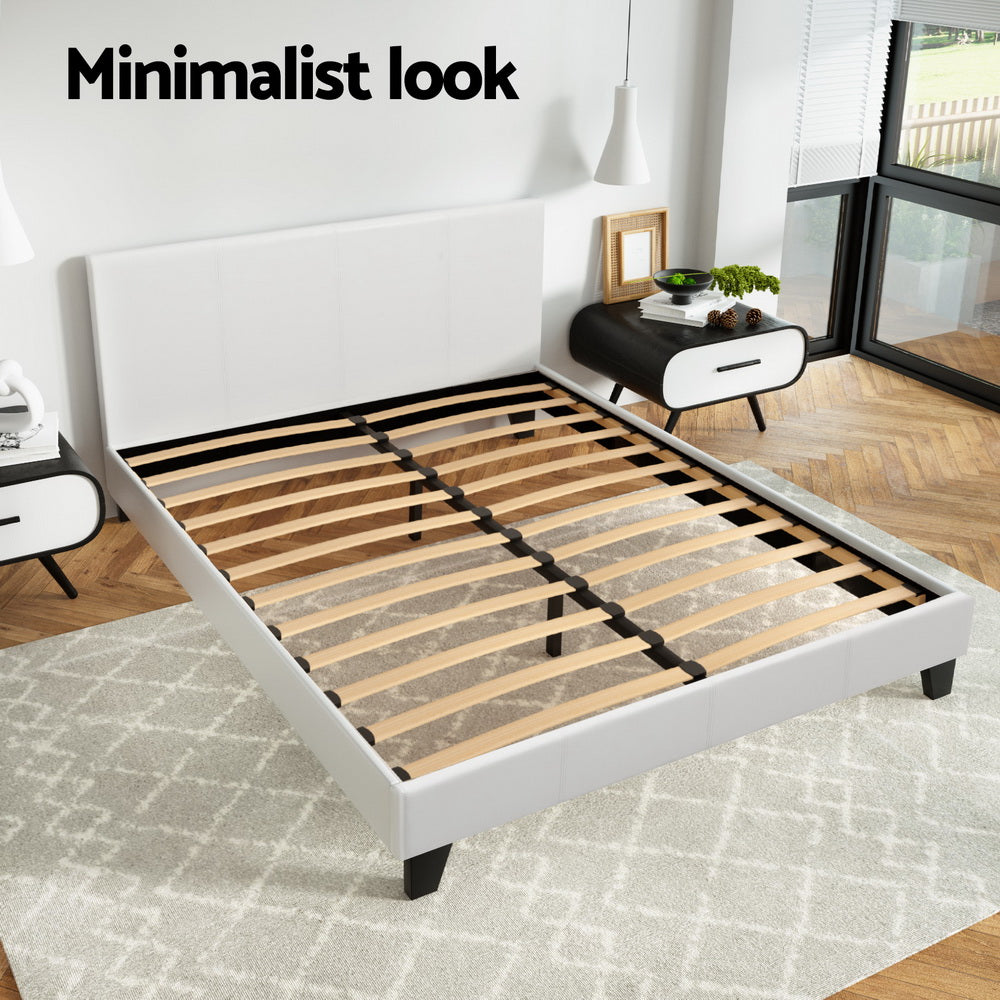 Denver (Double) Bed Frame | PU Leather - White - Homecoze