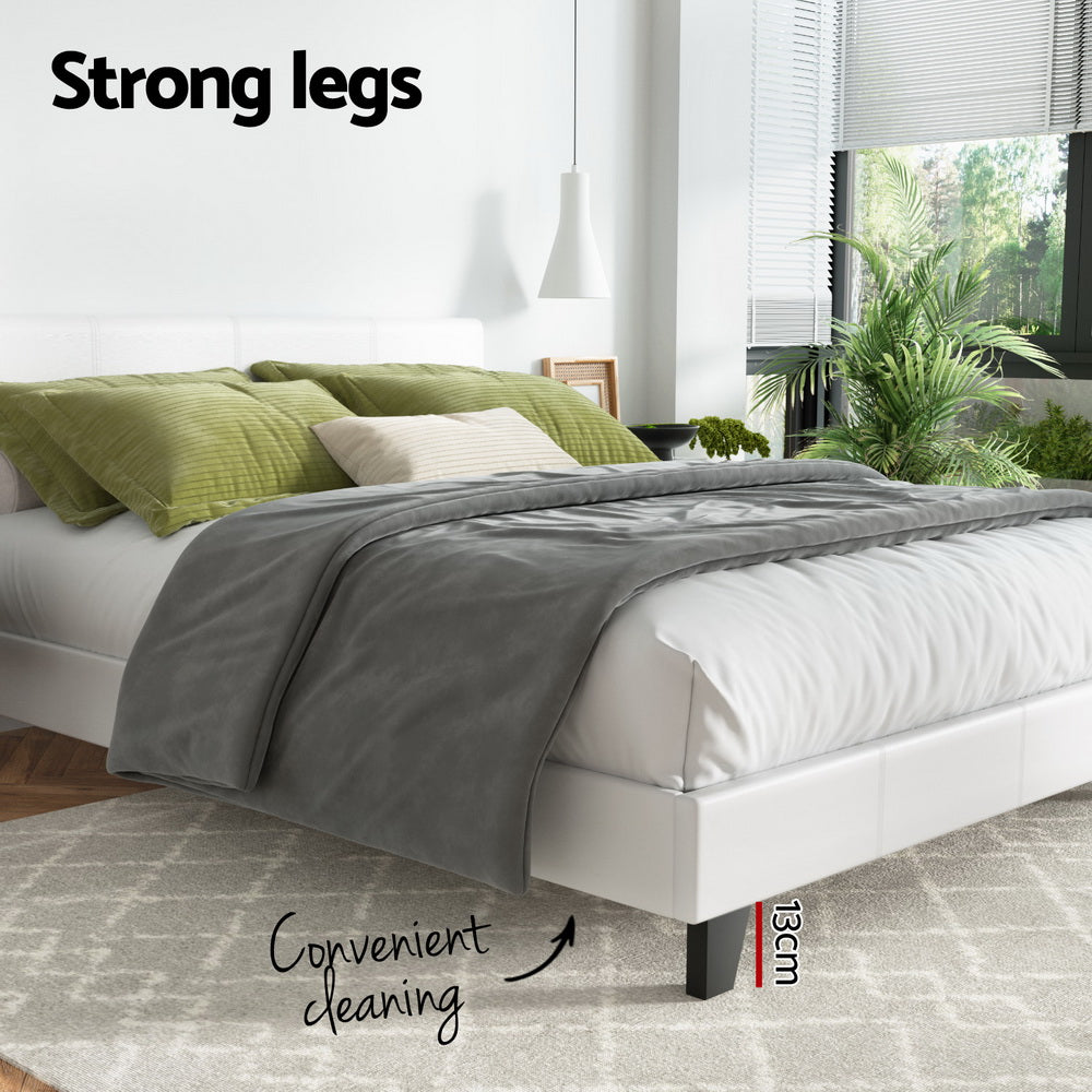Denver (Double) Bed Frame | PU Leather - White - Homecoze