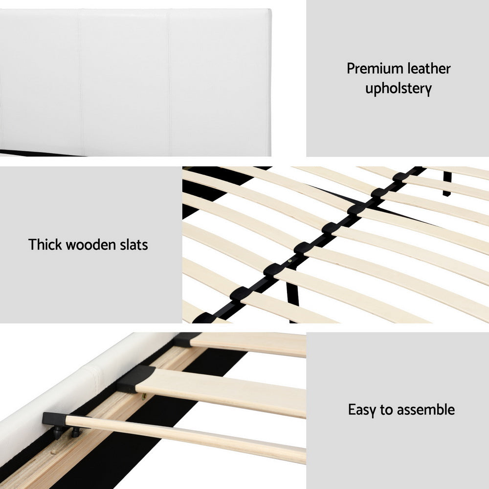 Denver (Double) Bed Frame | PU Leather - White - Homecoze