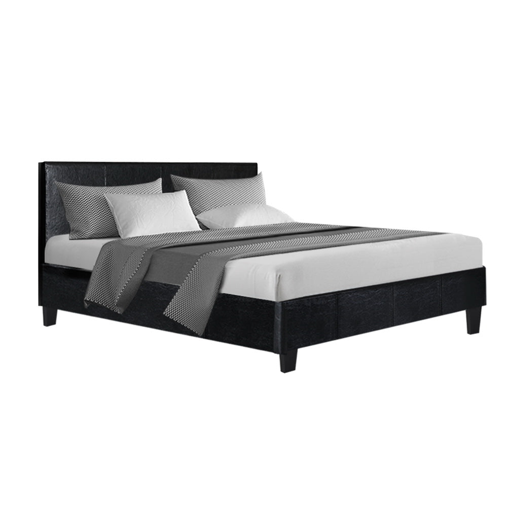 Denver (Double) Bed Frame | PU Leather - Black - Homecoze