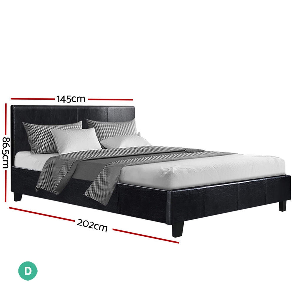 Denver (Double) Bed Frame | PU Leather - Black - Homecoze