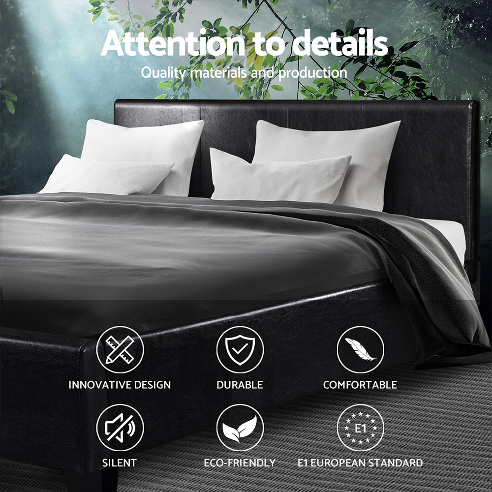 Denver (Double) Bed Frame | PU Leather - Black - Homecoze