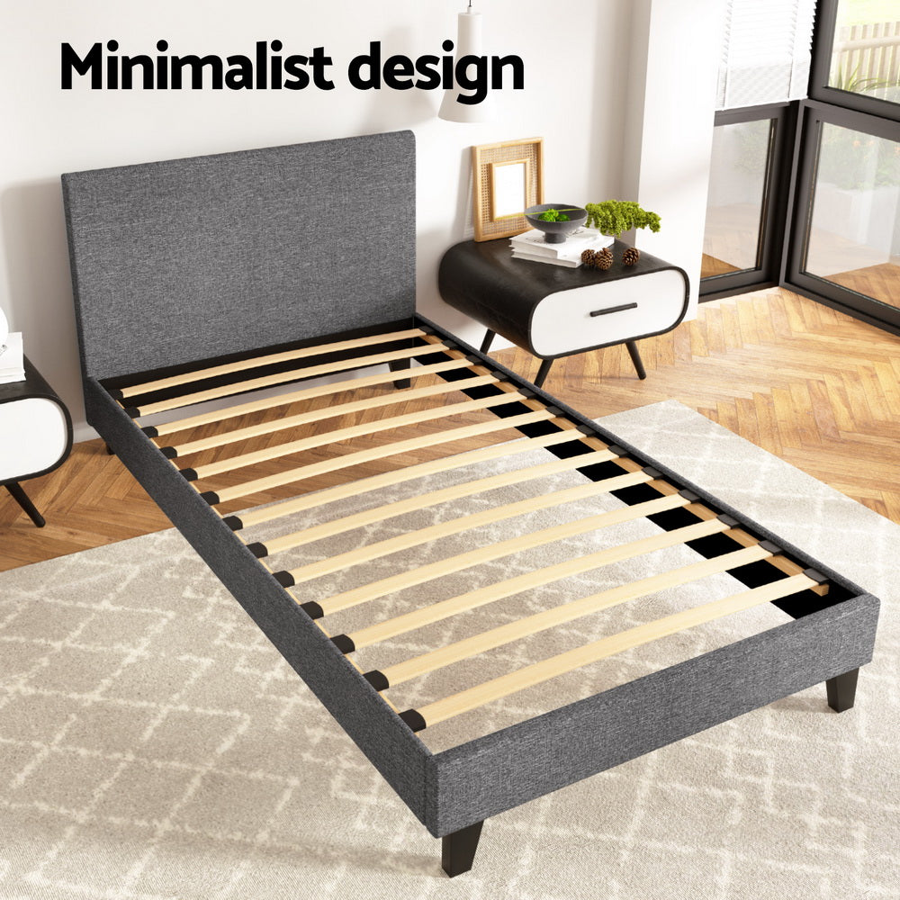 Denver (King Single) Bed Frame | Fabric - Grey - Homecoze