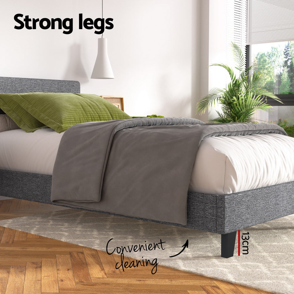 Denver (King Single) Bed Frame | Fabric - Grey - Homecoze