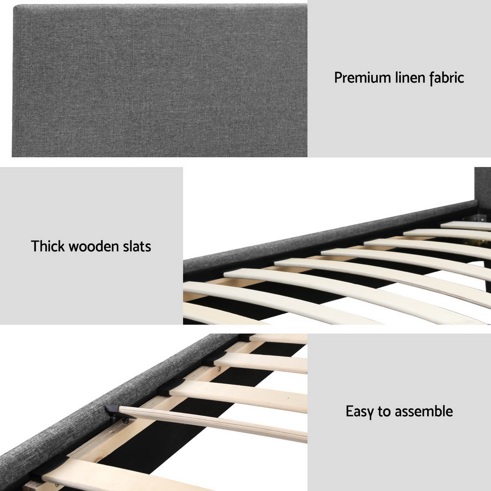 Denver (King Single) Bed Frame | Fabric - Grey - Homecoze