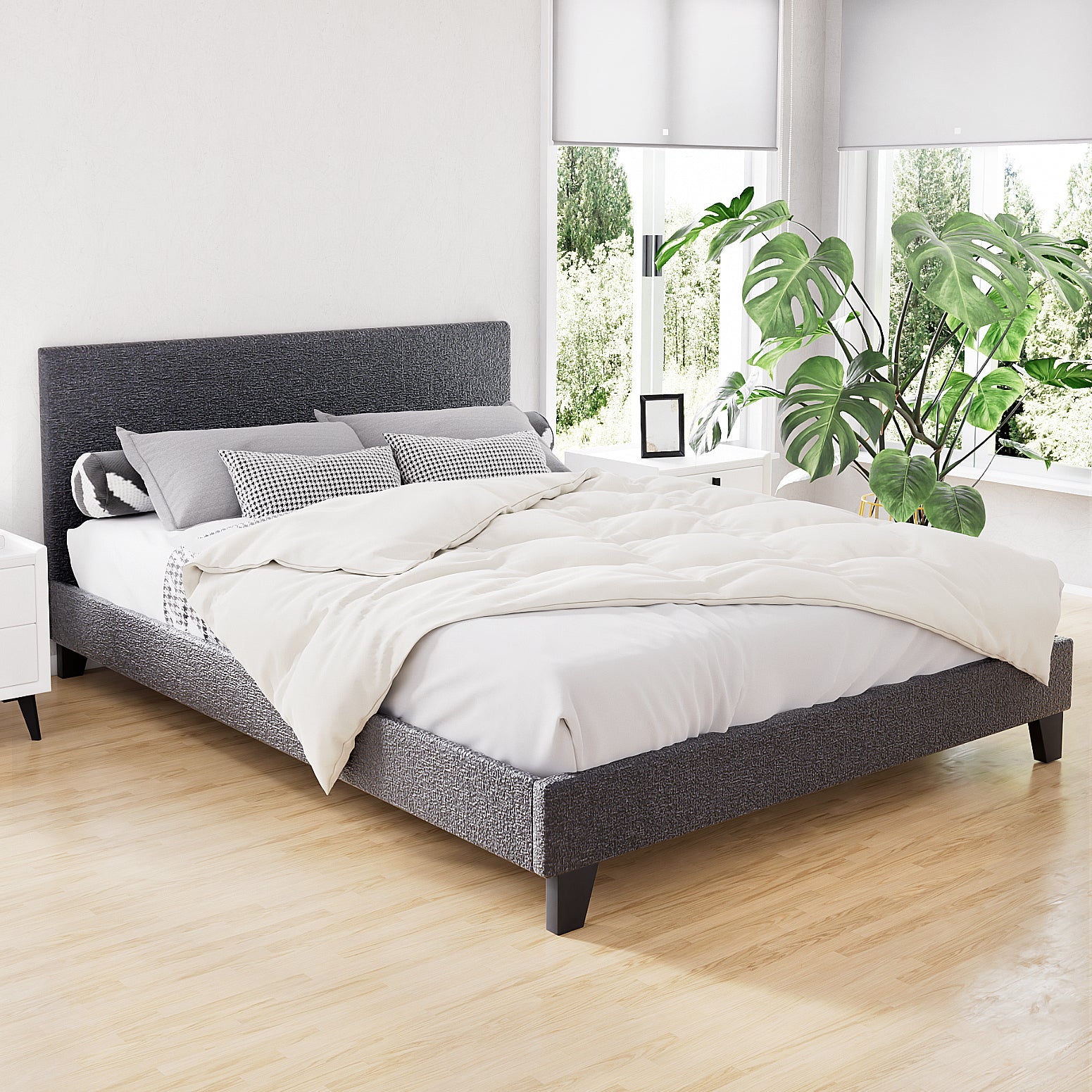 Denver (Queen) Bed Frame | Fabric - Charcoal - Homecoze